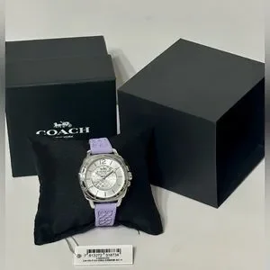 NWT Coach Boyfriend 14504102 Purple Signature Strap Watch Coach Boyfriend 14504102 Purple Silicone Silver Logo Dial  main image 2